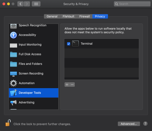 Catalina Developer Options